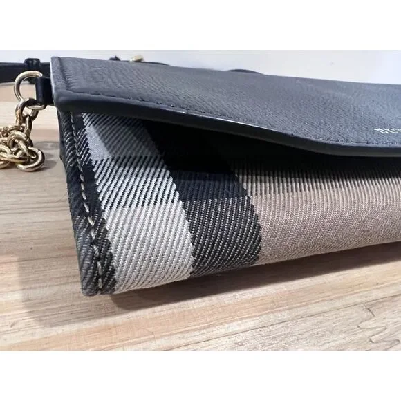 Burberry Henley Check Leather Wallet On Chain Black Shoulder Crossbody Bag - Picture 9 of 15